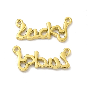 Ion Plating(IP) 304 Stainless Steel Pendants, Word Lucky Charm, Real 14K Gold Plated, 8.5x19x1.5mm, Hole: 0.8mm