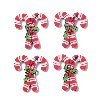 Christmas Style Printed Acrylic Cabochons, Candy Cane, 33x30x2.5mm