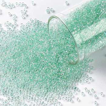 TOHO Round Seed Beads, Japanese Seed Beads, (172D) Dyed Pastel Green Transparent Rainbow, 15/0, 1.5mm, Hole: 0.7mm, about 15000pcs/50g