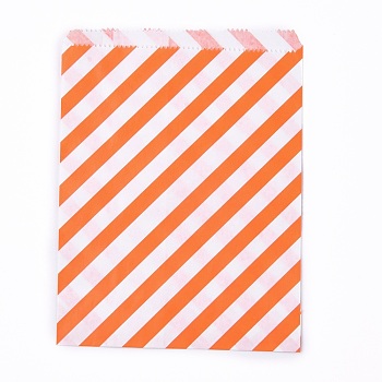 Kraft Paper Bags, No Handles, Food Storage Bags, Stripe Pattern, Orange, 18x13cm