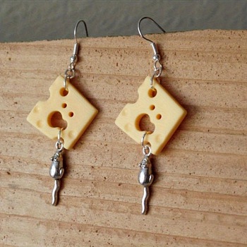 Cheese Alloy & Resin Dangle Earrings, Platinum, PapayaWhip, 64x20mm