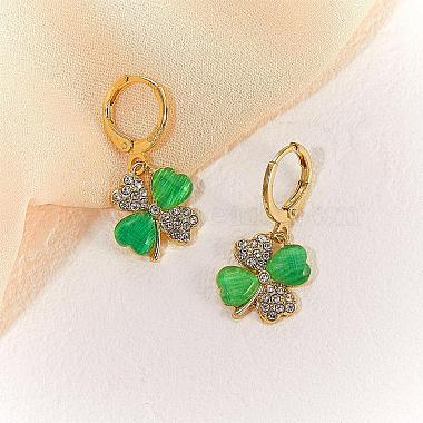 Four Leaf Clover Hoop Earrings Alloy Huggie Hoop Earrings Green Shamrock Hoop Earrings Rhinestone Hoop Earrings St Patrick's Day Ear Jewelry Gift for Women(JE1083A)-3