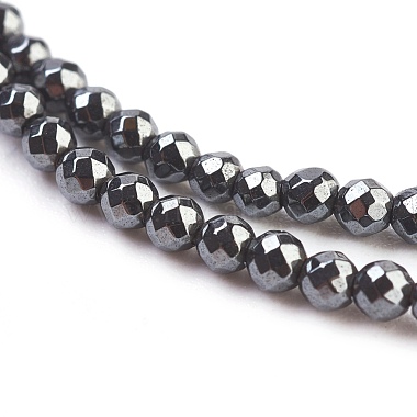 Non-Magnetic Synthetic Hematite Beads Strands, Faceted, Round, Black, 2mm,  Hole: 0.8mm, about 210pcs/strand, 16 inch