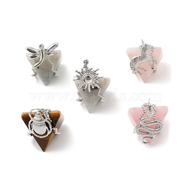 Stainless Steel Color Pyramid Mixed Stone Pendants