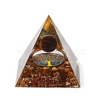 Orgonite Pyramid Resin Energy Generators, Reiki Natural Tiger Eye Chips Inside for Home Office Desk Decoration, 59.5x59.5x59.5mm(DJEW-D013-01B)