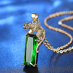 Rectangle with Leopard Alloy Fern Green Rhinestone Pendant Necklaces, Golden, 17.72 inch(45cm)(FS-WG97C8C-01)