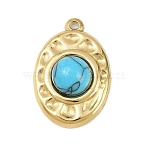 303 Stainless Steel with Synthetic Turquoise Pendants, Oval Charms, Golden, Ion Plating(IP), Deep Sky Blue, 17.5x12x4mm, Hole: 1mm(STAS-K325-01G-03)
