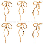 6Pcs Brass Stud Earring Finding, with Loop, Bowknot, Real 14K Gold Plated, 46.5x24mm, Hole: 1.5mm, Pin: 0.9mm(KK-BBC0019-96A)