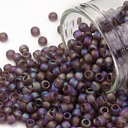 TOHO Round Seed Beads, Japanese Seed Beads, (166BF) Transparent AB Frost Medium Amethyst, 8/0, 3mm, Hole: 1mm, about 1110pcs/50g(SEED-XTR08-0166BF)