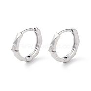 Brass Micro Pave Cubic Zirconia Hoop Earrings, Octagon, Real Platinum Plated, 11.5x2mm(EJEW-P259-10P)