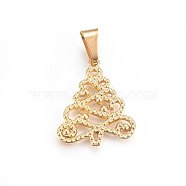 304 Stainless Steel Pendants, Christmas Tree, Golden, 31.5x27x2.5mm, Hole: 11x6mm(STAS-P209-44G)