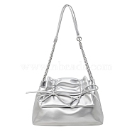 Women's Bowknot Imitation Leather Crossbody Bag, Shoulder Bag, Silver, 31x22x9cm(PW-WG61911-03)