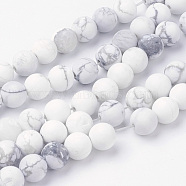Natural Howlite Bead Strands, Round, Frosted, 8~8.5mm, Hole: 1mm, about 45~47pcs/strand, 14.9 inch(38cm)(G-G735-66F-8mm)