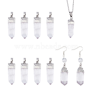 8Pcs Natural Quartz Crystal Double Terminal Pointed Pendants, Faceted Bullet Charms, with Brass Findings, Platinum, 33.5~46.5x12~16x11.5~15mm, Hole: 7.5x4mm(G-BC0001-53P)