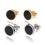 304 Stainless Steel Stud Earrings, with Resin, Flat Round, Mixed Color, 10mm, Pin: 0.8mm(EJEW-L230-06)