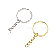 Alloy Split Key Rings, with Curb Chains, Keychain Clasp Findings, Platinum & Golden, 59mm, 10pcs/color, 2 colors, 20pcs/set(PALLOY-CJ0001-44)