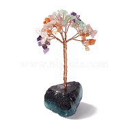 Natural Gemstone Tree Display Decoration, Reiki Spiritual Energy Tree, Raw Fluorite Base Feng Shui Ornament for Wealth, Luck, Rose Gold Brass Wires Wrapped, 45~66x76~82x125~133mm(DJEW-G027-10RG-02)