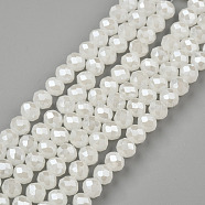 Electroplate Glass Beads Strands, Imitation Jade Beads, Pearl Luster Plated, Faceted, Rondelle, Creamy White, 8x6mm, Hole: 1mm, about 68~70pcs/strand, 16 inch(40cm)(X-EGLA-A034-J8mm-A08)
