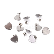 304 Stainless Steel Stud Earring Findings, with Ear Nuts, Heart, Stainless Steel Color, 12x13mm, Hole: 1.5mm, Pin: 0.7mm(STAS-I183-07B-07P)