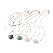 Flat Round Natural Mixed Stone Pendant Necklace for Girl Women, Golden, 16.73~17.13 inch(42.5~43.5cm) (NJEW-JN03749)