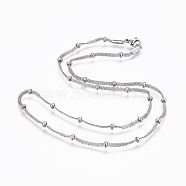 304 Stainless Steel Mesh Chain Necklaces, with 304 Stainless Steel Beads and 304 Stainless Steel Clasps, Stainless Steel Color, 17.72x0.08 inch(45x0.2cm)(NJEW-F248-10A-P)