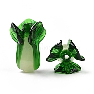 Handmade Lampwork Beads, Cabbage, Dark Green, 35~36x25.5~26.5x25.5~26.5mm, Hole: 3.7mm & 2.7~3mm(LAMP-M013-01B)