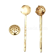 Iron Hair Bobby Pin Findings, with Flat Round Brass Cabochon Settings, Golden, 55x2mm, Flat Round: 12mm(OHAR-PW0003-161G)