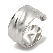 304 Stainless Steel Open Cuff Ring, Textured Wide Band Rings, Stainless Steel Color, Inner Diameter: 18mm(RJEW-C067-19P)