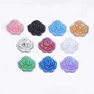 Resin Rhinestone Cabochons, Flower, Mixed Color, 14x14x3mm(X-CRES-T012-02)