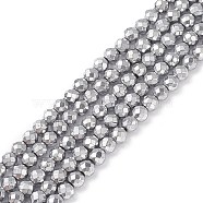 Non-magnetic Synthetic Hematite Beads Strands, Faceted, Round, Platinum Plated, 6mm, Hole: 1mm, about 37~38pcs/strand, 7.9 inch(X-G-Q663-2)