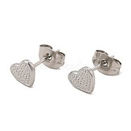 304 Stainless Steel Heart Stud Earrings for Women, Stainless Steel Color, 6x7mm, Pin: 0.8mm(EJEW-I281-13P)