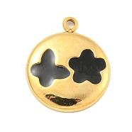 304 Stainless Steel Pendants, with Enamel, Flat Round with Butterfly & Flower Charms, Real 14K Gold Plated, 18x18x2mm, Hole: 1.4mm(STAS-L080-014G-02)