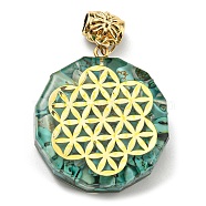 Synthetic Turquoise European Dangle Polygon Charms, Large Hole Pendant with Golden Plated Alloy Flower Slice, 53mm, Hole: 5mm, Pendant: 39x35x11mm(PALLOY-K012-01E-02)