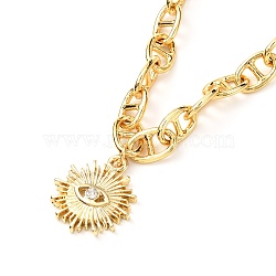 Crimson Glass Seed Beaded Necklaces, with Oval Brass Mariner Link and Sun 304 Stainless Steel Pendants, Golden, Crimson, 16.93 inch(43cm)(NJEW-JN03724-02)