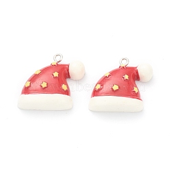 Resin Pendants, for Christmas Festival, with Platinum Iron Peg Bail, Christmas Hat with Star, Red, 24x27x8mm, Hole: 2mm(RESI-O010-07)