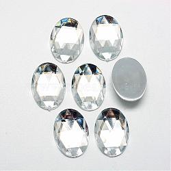 Acrylic Rhinestone Flat Back Cabochons, Faceted, Bottom Silver Plated, Oval, Clear, 30x20x5mm(GACR-Q011-20x30-02)