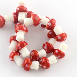 Mushroom Handmade Lampwork Beads Strands, Red, 16x12mm, Hole: 2mm, about 20pcs/strand, 13.7 inch(LAMP-R116-13)