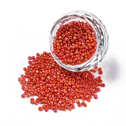 Opaque Glass Seed Beads, Rainbow Plated, Round, Orange Red, 2mm, Hole: 1mm, about 30000pcs/bag(SEED-S023-01C-11)