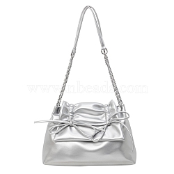 Women's Bowknot Imitation Leather Crossbody Bag, Shoulder Bag, Silver, 31x22x9cm(PW-WG61911-03)