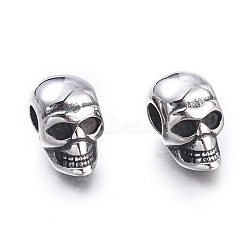 Halloween 304 Stainless Steel European Beads, Large Hole Beads, Skull Head, Antique Silver, 16x9.5x13mm, Hole: 5mm(STAS-M274-116AS)