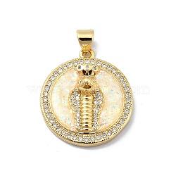 Brass Micro Pave Clear Cubic Zirconia Pendants, with Sythetic Opal, Flat Round, Real 18K Gold Plated, Human, 24.5x21.5x6.5mm, Hole: 4x3.5mm(KK-A221-28A-G)