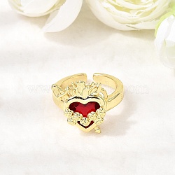 Glass Cuff Open Rings, Brass Rings, Sacred Heart, Long-Lasting Plated, Cadmium Free & Lead Free, Golden, Inner Diameter: 16.4mm(RJEW-P178-01A-G)