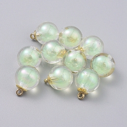 AB Color Transparent Acrylic Pendants, Bead in Bead, with CCB Plastic Pendant Bails, Round, Light Gold, Light Green, 20x16mm, Hole: 2mm(GLAA-TAC0002-E06)