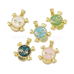 Halloween Natural Shell Pendants, Skull Charms, Dyed, with Rack Plating Golden Tone Brass Findings, Long-Lasting Plated, Mixed Color, 19.5x18.5x3mm, Hole: 4x3.5mm(KK-M234-09G)