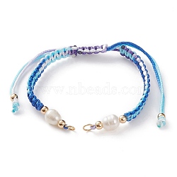 Adjustable Polyester Braided Cord Bracelet Making, with Brass Beads, 304 Stainless Steel Jump Rings and Freshwater Pearl Beads, Colorful, 15~16.5cm(AJEW-JB00859-02)