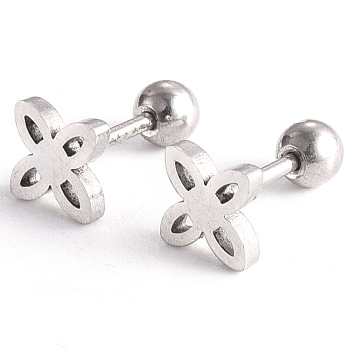 201 Stainless Steel Flower Barbell Cartilage Earrings, Screw Back Earrings, with 304 Stainless Steel Pins, Stainless Steel Color, 6x8x2mm, Pin: 1mm