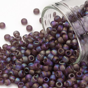 TOHO Round Seed Beads, Japanese Seed Beads, (166BF) Transparent AB Frost Medium Amethyst, 8/0, 3mm, Hole: 1mm, about 1110pcs/50g