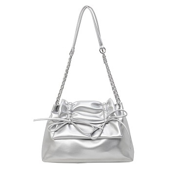 Women's Bowknot Imitation Leather Crossbody Bag, Shoulder Bag, Silver, 31x22x9cm