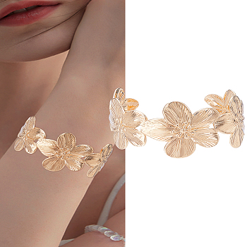 1Pc Floral Iron Cuff Bangles for Women, Golden, Inner Diameter: 2-3/8 inch(5.95cm)