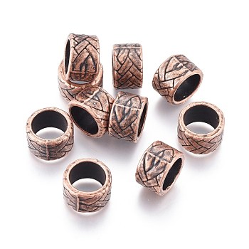 Tibetan Style Alloy Beads, Large Hole Beads, Column, Red Copper, 13x8mm, Hole: 10mm